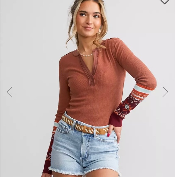 NWT We The Free by Free People Mikah Notch neck top, size XS autumn combo - Picture 1 of 11